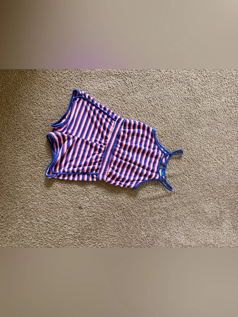 Striped Pink, Blue & White Tank Romper
